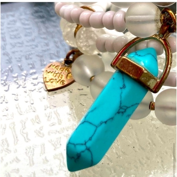 White Wire Wrap Charm Cuff Bracelet Turquoise Crystal! - Picture 2 of 4